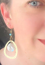 Load image into Gallery viewer, Keshi-coin- -pearl-20mm-earring-with-hammered-gold-loop-worn-on-model