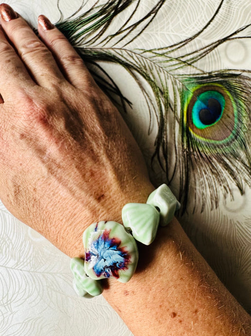 Sage green ceramic shell bracelet
