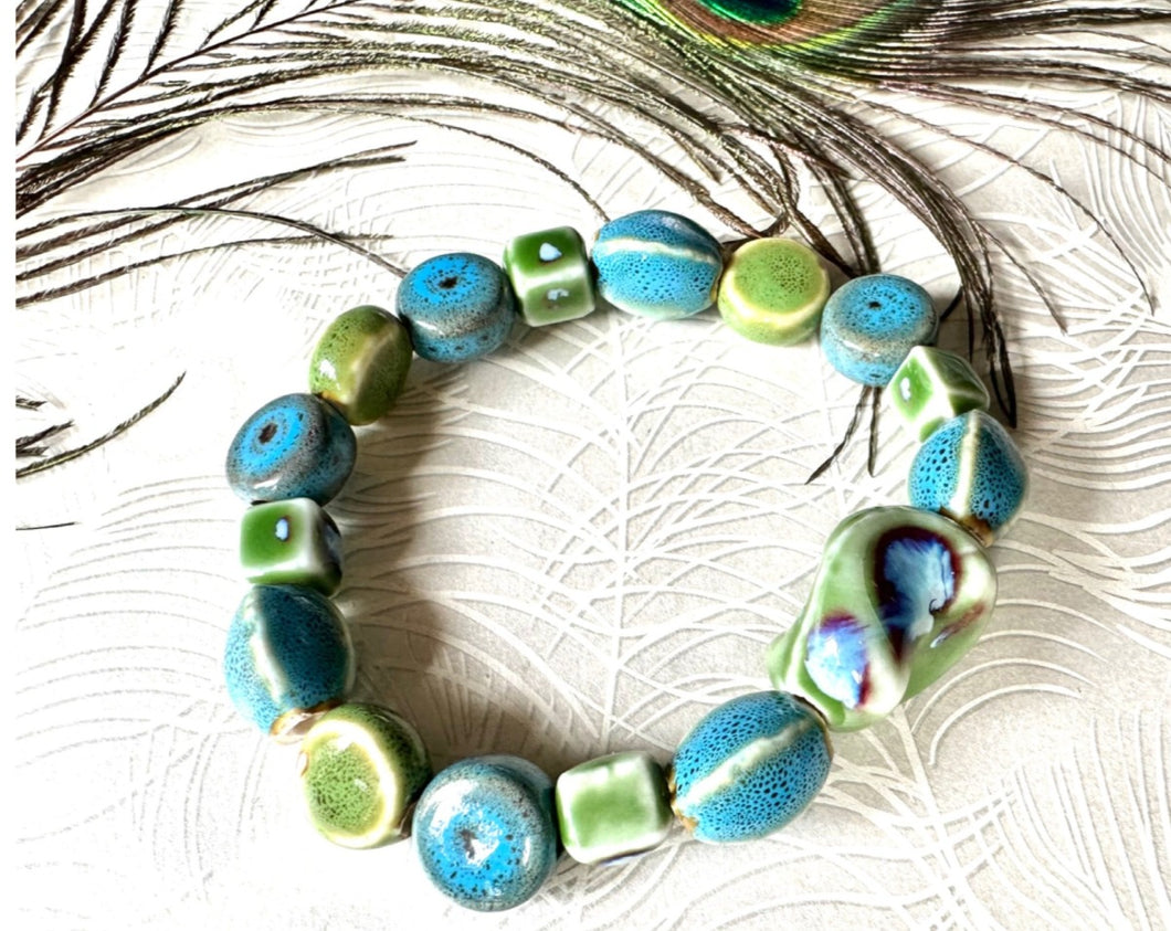 Blue & green ceramic bracelet