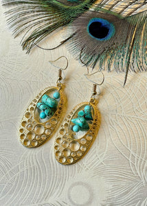 Turquoise & Gold Circle Statement Earrings