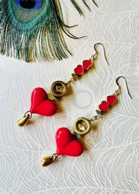 Red & Gold Heart Earrings