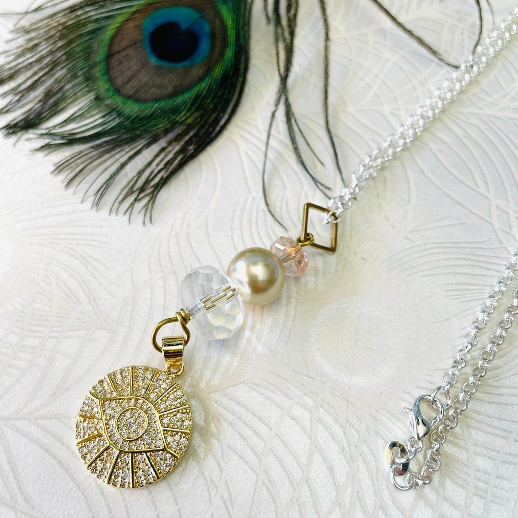 Pearl & crystal evil eye amulet necklace