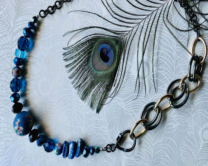 Blue cloissone and crystal beaded statement necklace