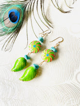 Load image into Gallery viewer, Green Enamel Leaf Cloisonné &amp; Turquoise Earring