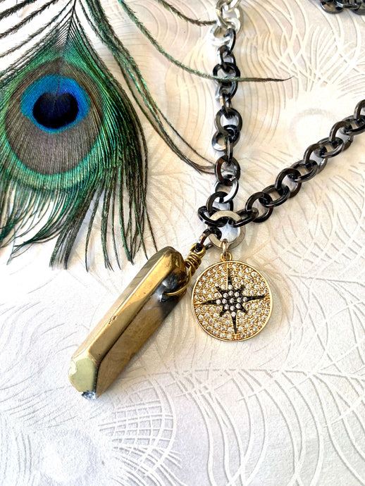 Gold Quartz & Starburst  Necklace