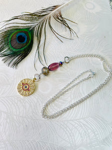 Pink & Purple Amethyst evil eye amulet necklace