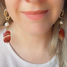 Load image into Gallery viewer, Orange Carnelian &amp; white Pearl gold &amp; silver earring