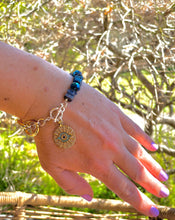 Load image into Gallery viewer, Blue Crystal &amp; Shell Bracelet with Evil Eye Charm