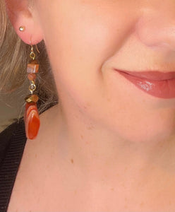 Orange Carnelian & bronze crystal earring