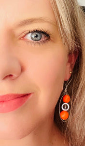 Neon Orange Crystal & Hematite Earring