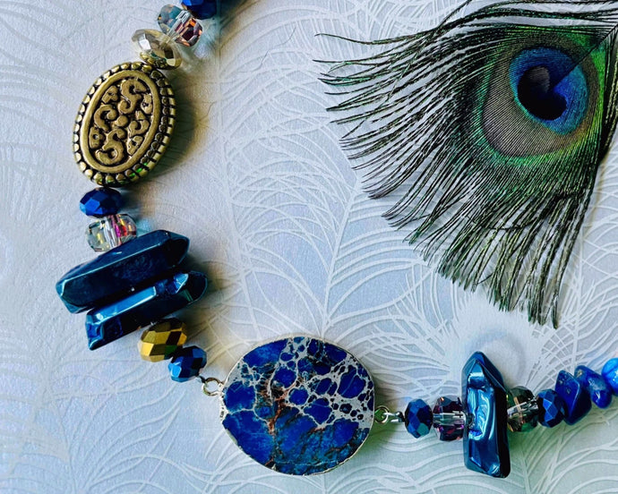 bright blue lapis lazuli statement handmade necklace