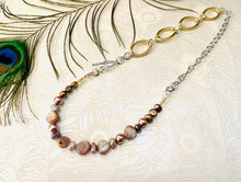 Load image into Gallery viewer, bronze toned freshwater pearls, Swarovski Crystal &amp; coffee coloured Moonstone beaded necklace