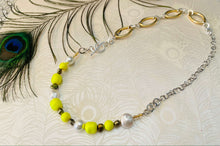 Load image into Gallery viewer, Neon yellow Swarovski Crystal &amp; freshwater pearl necklace
