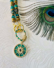 Load image into Gallery viewer, Green &amp; Gold Malachite Starburst Necklace