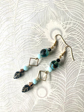 Load image into Gallery viewer, Turquoise, brass  &amp; Black Statement Earrings