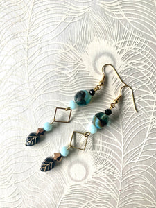 Turquoise, brass  & Black Statement Earrings