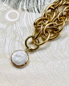 Gold & Keshi Pearl Pendant Necklace With Multi Toned Chain