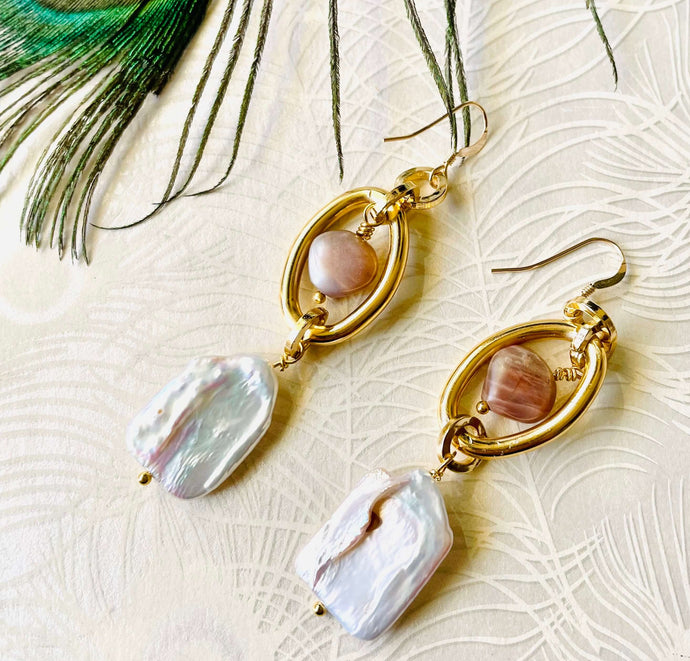 rectangle -keshi -pearl-moonstone-earring-with-peacock-feather